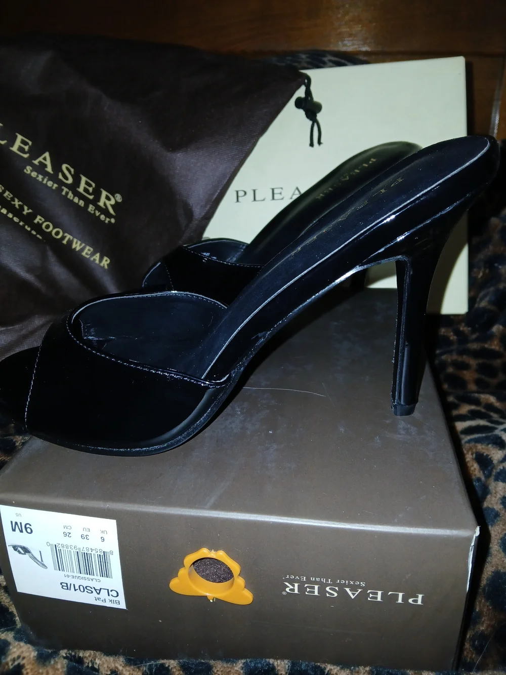 Pleaser Black Patent Slide Sandals for Women - Picture 3 of 6